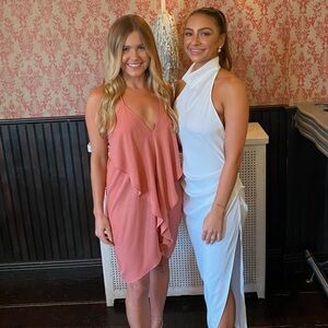 Salmon colored layered shift dress